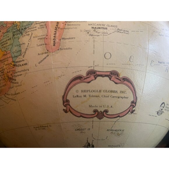 Replogle Vintage 12" Globe Wood Stand Globemaster Raised Relief Rotating Design - Picture 9 of 9